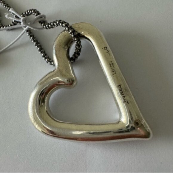 Shablool Israel Floating Heart Electroform St Slv 925 Pendant w Popcorn necklace - Picture 7 of 16